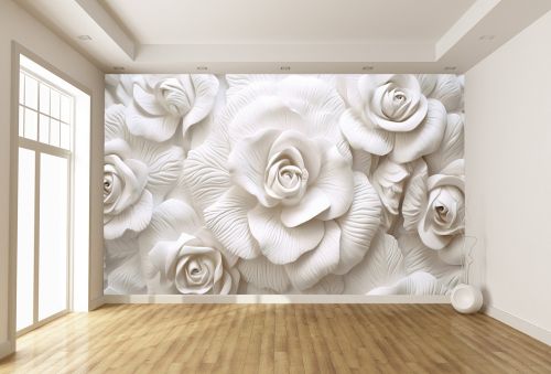 T9238 Wallpaper 3D White roses