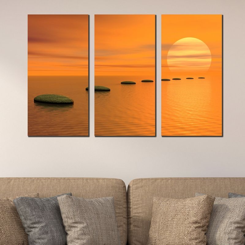 Wall Art Decoration Set Of 3 Parts Sunset - Sunset Wall Art Set Of 3