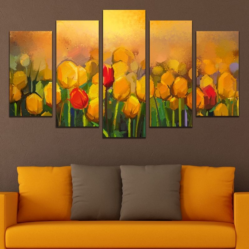 Wall art decoration set 5 pieces Yellow art tulips