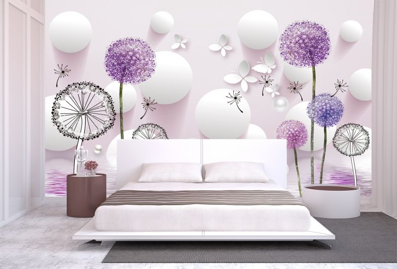 Wallpapers - Flowers PHOTO WALLPAPERS - Wallpapers - Flowers T9022 Wallpaper  3D Dandelions - white and purple by IWIdecor