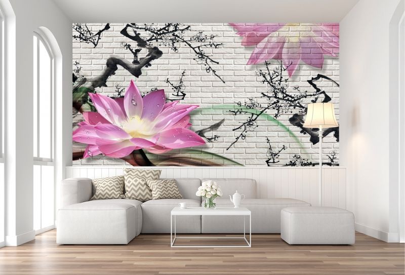 Photowallpapers - Textures PHOTO WALLPAPERS - Photowallpapers - Textures  T9079 Wallpaper 3D Lotus (white bricks) by IWIdecor
