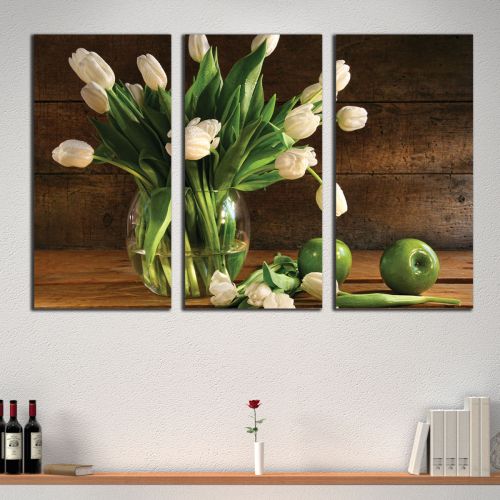 0239_1 Wall art decoration (set of 3 pieces) Tulips and apples