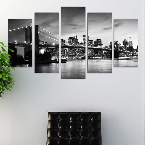 0157 Wall art decoration (set of 5 pieces) New York, Brooklyn Bridge