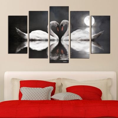0264  Wall art decoration (set of 5 pieces) Swans