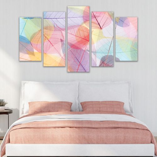 0750  Wall art decoration (set of 5 pieces) White orchids on brown background for bedroom