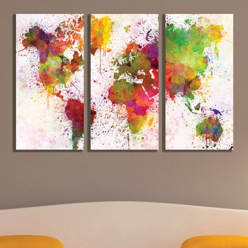 0337 Wall art decoration (set of 3 pieces) Abstract world map