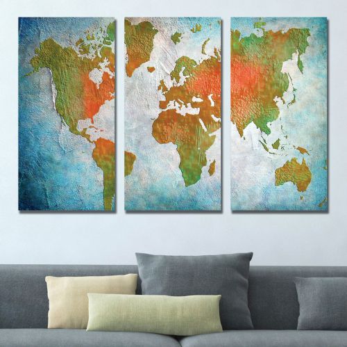 0338 Wall art decoration (set of 3 pieces) World map