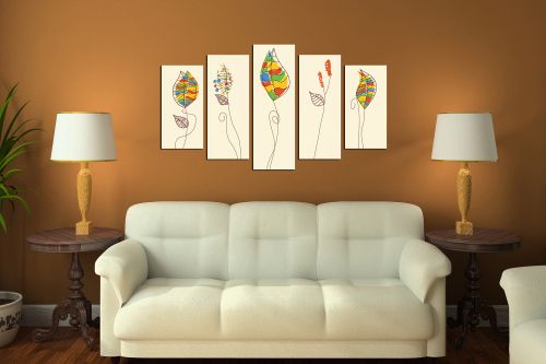 Floral canvas wall art in biege