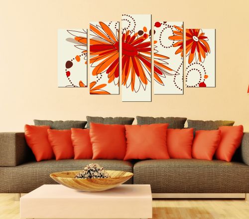 Floral canvas wall art in orange