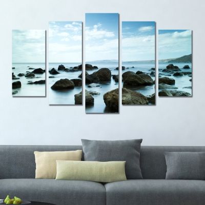 Картина от 5 части в синьо с море и небе за всекидневна