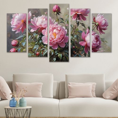 1067 Wall art decoration (set of 5 pieces) Art peonies