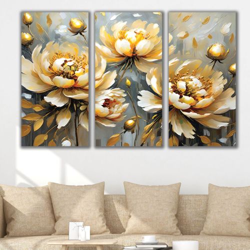 1070 Wall art decoration (set of 3 pieces) Golden peonies
