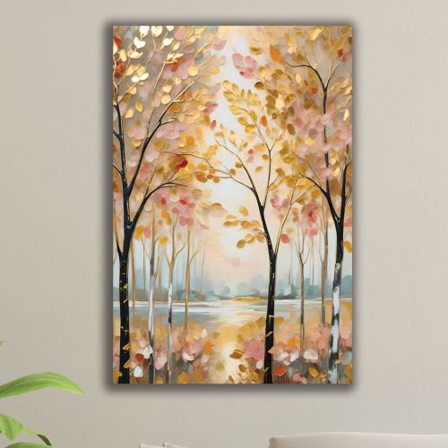 1075 Wall art decoration Landscape with trees in golden and pastel tones