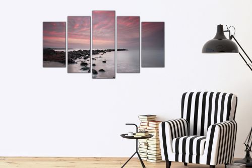 Canvas art set of 5 pieses for living room Sea sunset