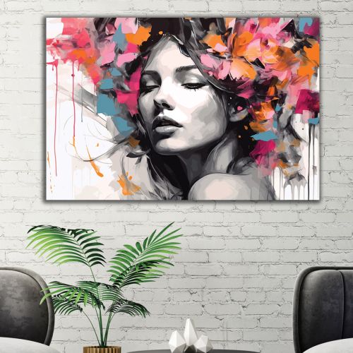 1081 Wall art decoration Abstraction Woman with Colorful Flowers
