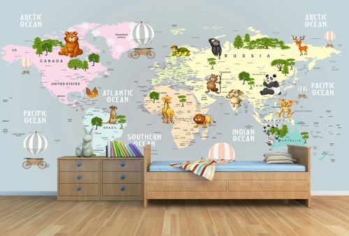 T9314 Wallpaper Kids World Map with Animals