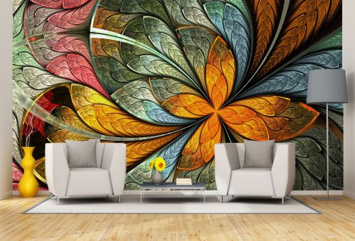 T9298 Wallpaper Floral abstraction in warm colors