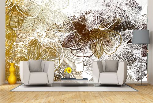 T9324 WallpaperAbstract Floral Mural in Gold and Brown Shades