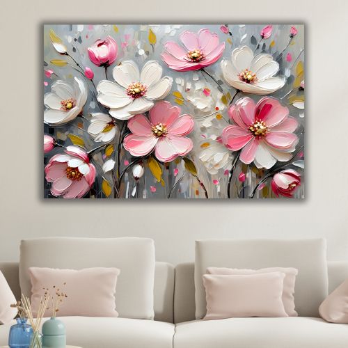 1073 Wall art decoration Flowers in white and pink
