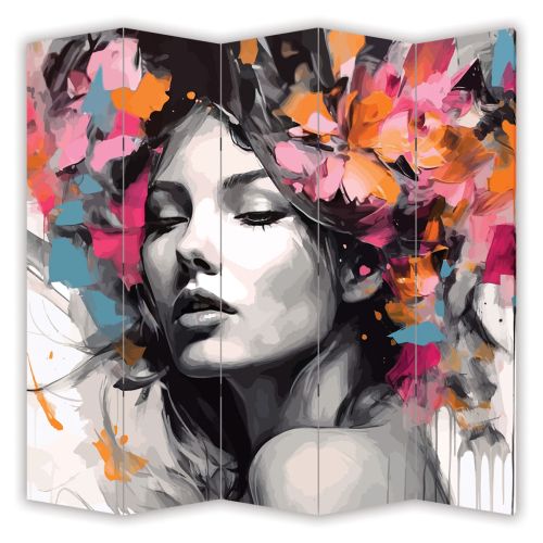P1081 Decorative Screen Room divider Abstraction Woman with Colorful Flowers (3,4,5 or 6 panels)