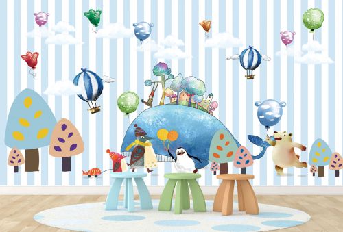 T9333 Wallpaper Cheerful animals and playful balloons