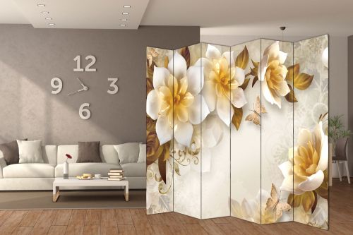 P9299 Decorative Screen Room divider 3D Abstraction with whith flowers (3,4,5 or 6 panels)