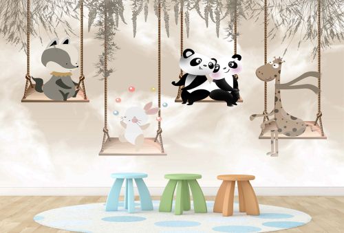 T9335 Wallpaper Cute animals on swings