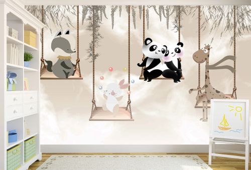 T9335 Wallpaper Cute animals on swings