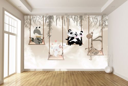 T9335 Wallpaper Cute animals on swings