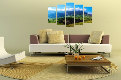 Wall art decoration (set of 5 pieces) Colorful landcape with bridge