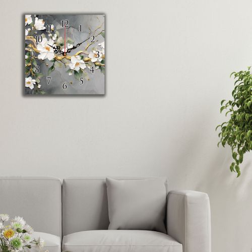 C1018_1 Clock with print Abstraction with flowers