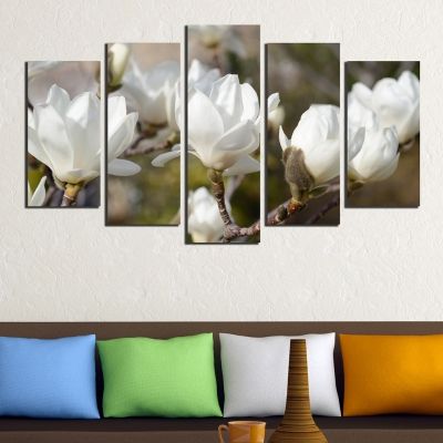 0327 Wall art decoration (set of 5 pieces) White magnolia