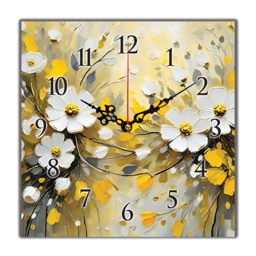 C1071_1 Clock with print Art yellow and white flowers