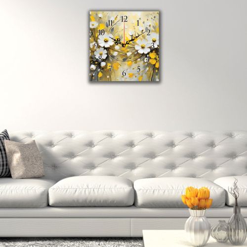 C1071_1 Clock with print Art yellow and white flowers