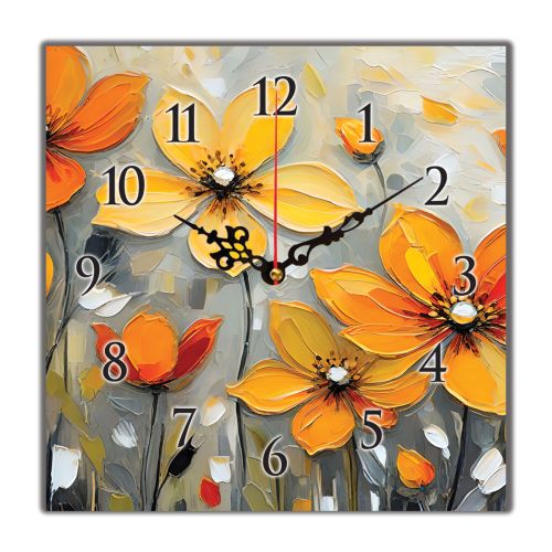 C1072_1 Clock with print Art flowers in orange and yellow
