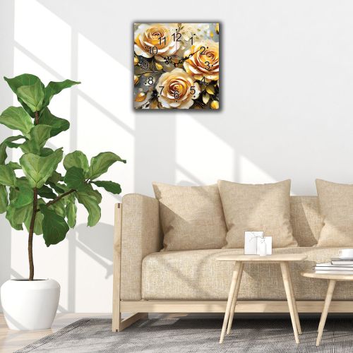C1073_1 Clock with print Creamy-gold roses