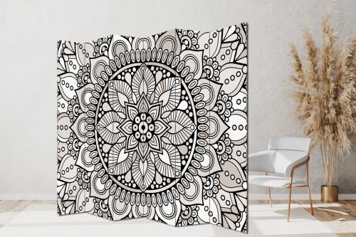 P9321 Decorative Screen Room divider Mandala - black and beige (3,4,5 or 6 panels)
