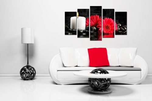 Canvas wall art set with red flowers for bedroom