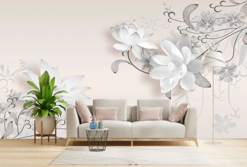 T9350 Wallpaper 3D Delicate white flowers