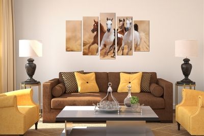 Wall art panels decoration 5 pices Horses