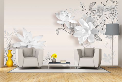 T9350 Wallpaper 3D Delicate white flowers