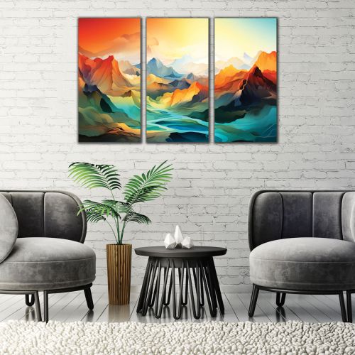 1095 Wall art decoration (set of 3 pieces) Abstract mountain landscape - Sunrise over the silence