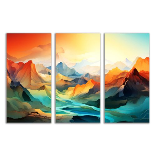 1095 Wall art decoration (set of 3 pieces) Abstract mountain landscape - Sunrise over the silence