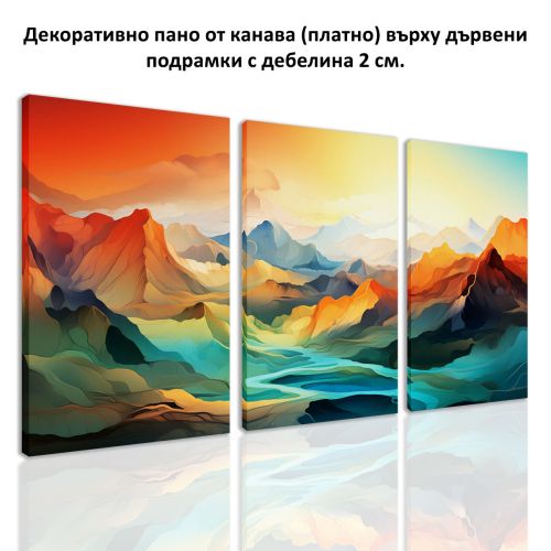 1095 Wall art decoration (set of 3 pieces) Abstract mountain landscape - Sunrise over the silence