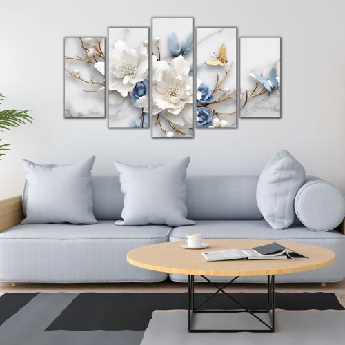 1103  Wall art decoration (set of 5 pieces) Blue whisper among white dreams