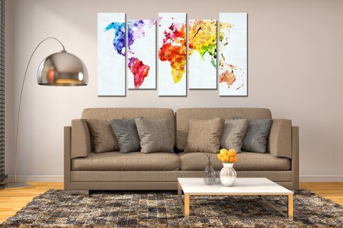 Wall art panels decoration 5 pices map