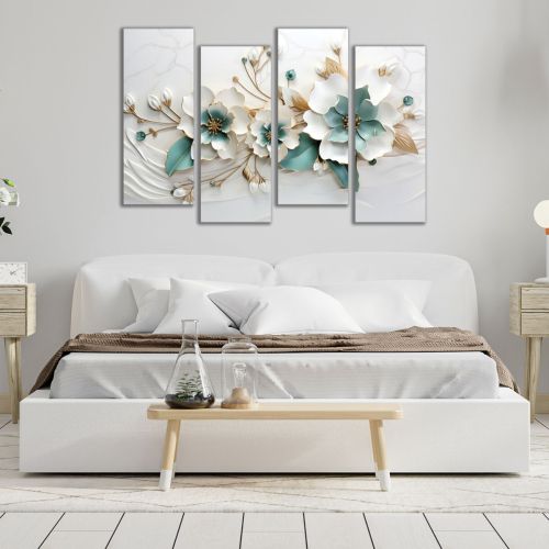 Картина пано от 4 части Танцът на нежните цветя за спалня 1104 