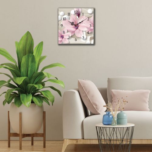Стенен часовник с принт Магнолии и сфери C9026_1 за декорация за хол