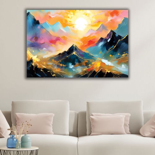1112 Wall art decoration Sun over endless peaks - abstract mountain landscape