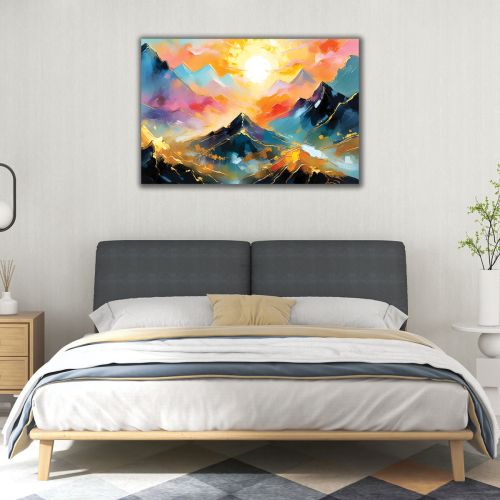 1112 Wall art decoration Sun over endless peaks - abstract mountain landscape